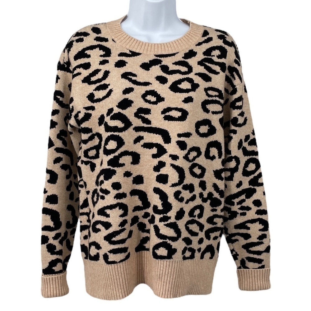 Sugarlips Mila Leopard Sweater, Tan/Black, Size M